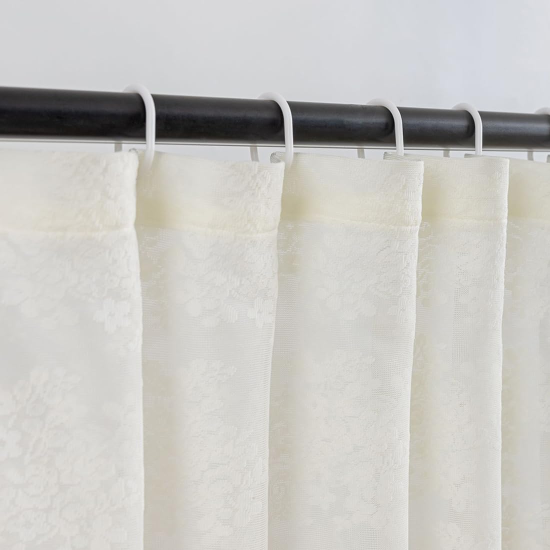 Tudeco Ivory Lace Shower Curtain With Attached Valance, Knitted Rustic Vintage Floral Shower Curtain For Bathroom, Scalloped Edg