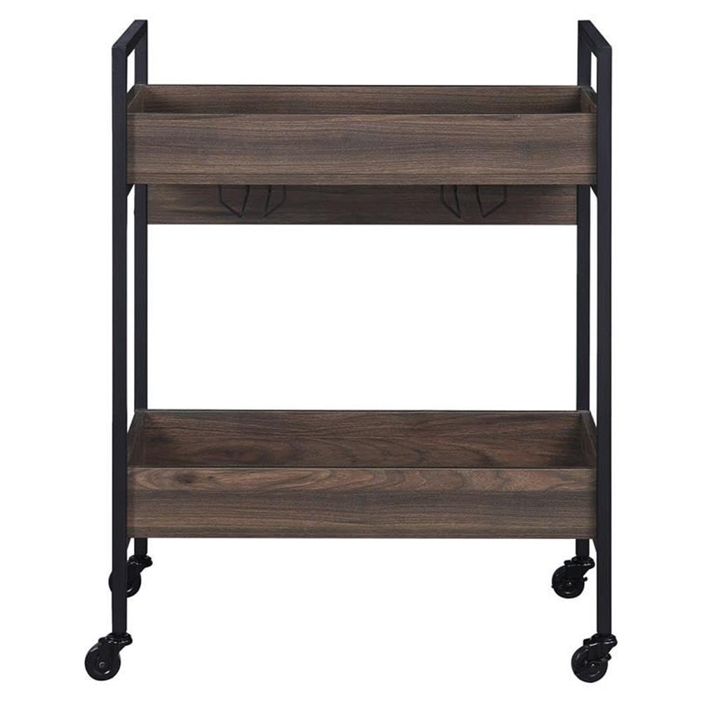 Acme Jerrick Wooden Serving Cart with 2 Shelves in Walnut and Black