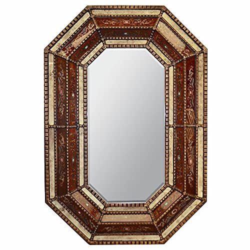 Afd Home Peruvian Painted Glass Octagonal Mirror Spanish Sienna Gold Beige