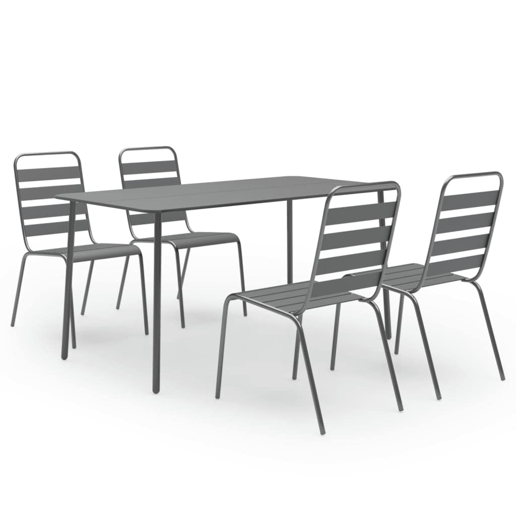 vidaXL Patio Dining Set 5 Piece, Dining Table and Slatted Chairs, Patio Furniture Set for Garden, Conversation Set, Industrial, Steel Dark Gray
