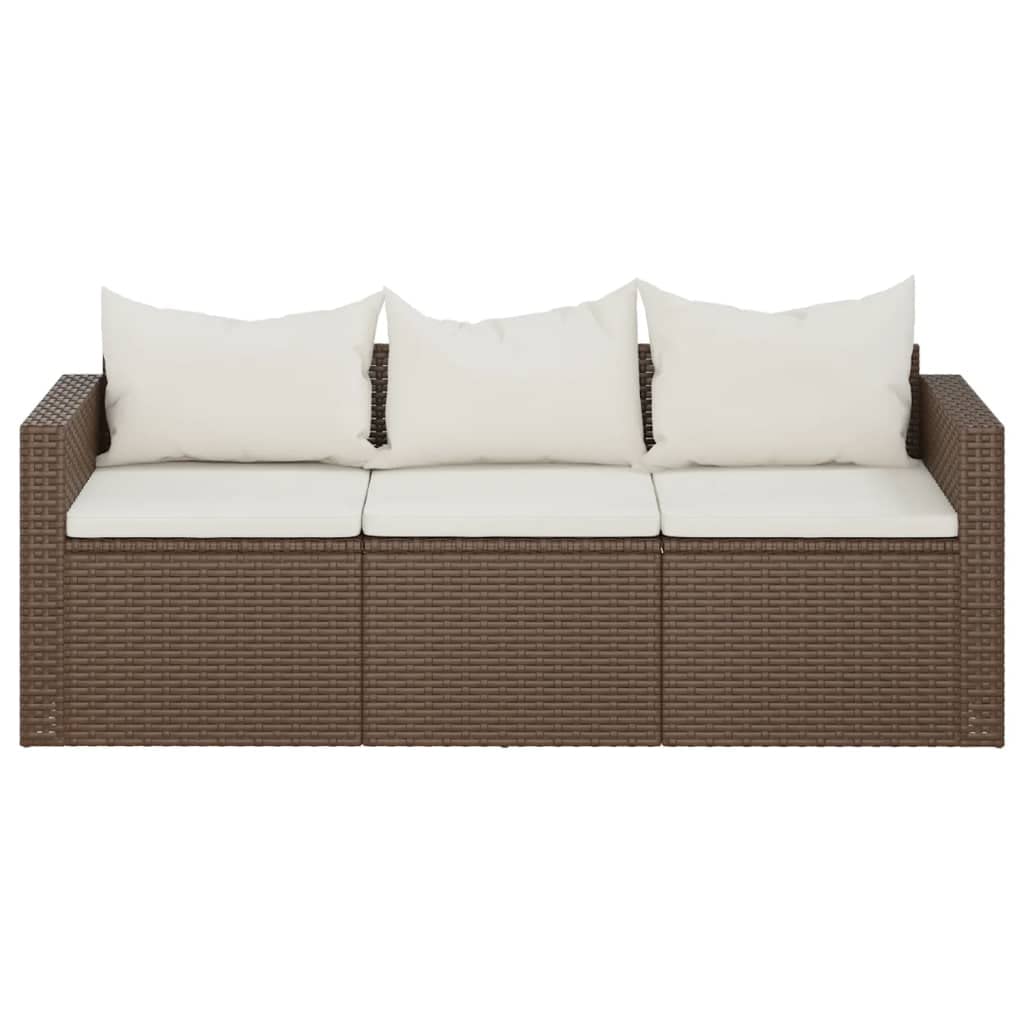 vidaXL 3-Seater Outdoor Patio Sofa with Removable Cushions, PE Poly Rattan Construction and Powder-Coated Steel Frame in Brown
