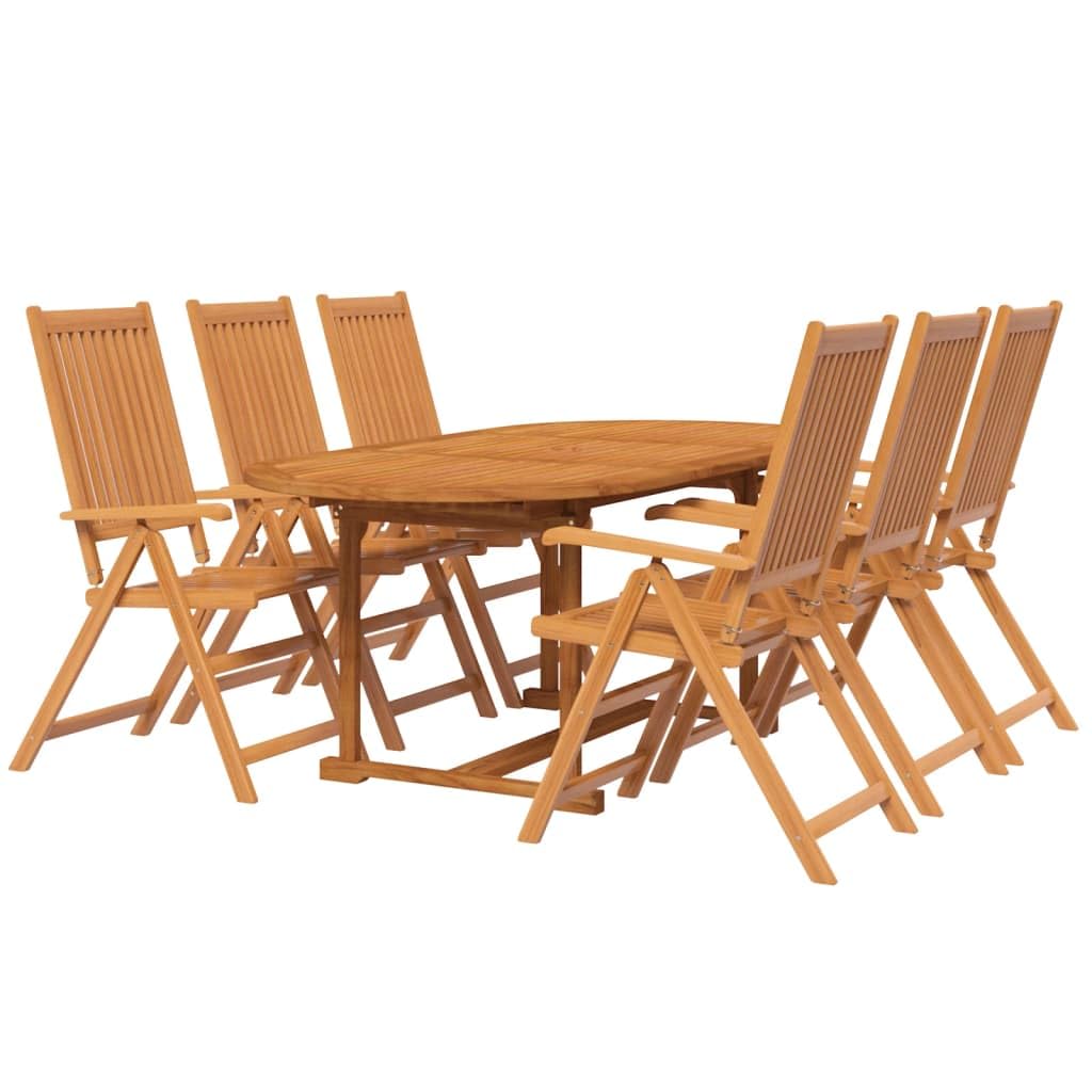 vidaXL 7-Piece Acacia Wood Patio Dining Set - Extendable Rectangular Table with Adjustable Folding Chairs - Outdoor Furniture for Family Gatherings - Brown Finish