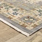 HomeRoots 509294 8 x 11 ft. Gray Ivory Orange Teal Green Charcoal Blue & Red Oriental Power Loom Stain Resistant Rectangle Area Rug with Fringe