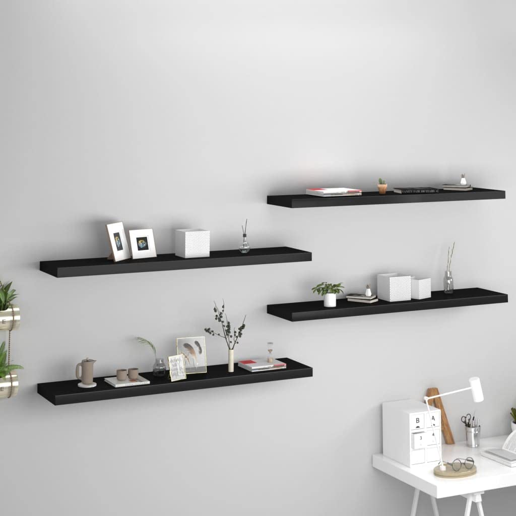 vidaXL Black Floating Wall Shelves, 4 pcs Set - 47.2&quot;x9.3&quot;x1.5&quot; - Minimalist Modern Design, Easy Install, Durable Construction, Invisible Mounting System, Made of Honeycomb MDF and Metal Frame