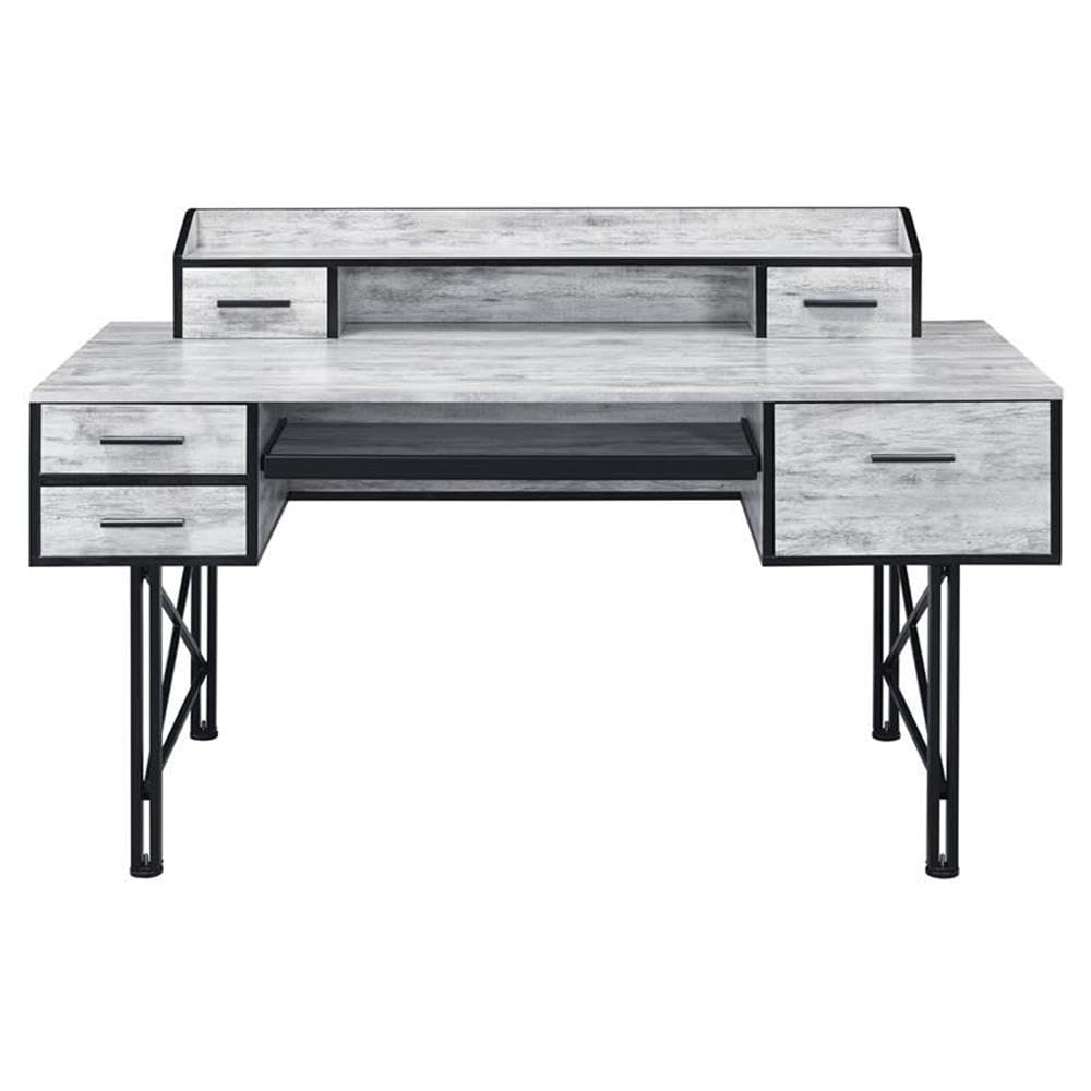 Acme Safea Wooden Storage Computer Desk in Antique White and Black