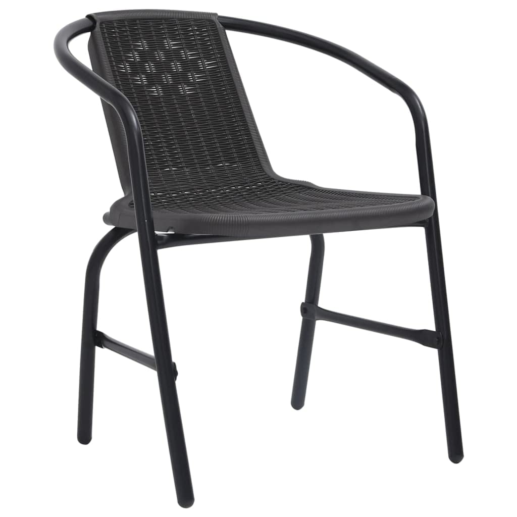 vidaXL Set of 4 Garden/Patio Stackable Chairs - Elegant Black Plastic Rattan with Robust Steel Frame Outdoor Armchairs