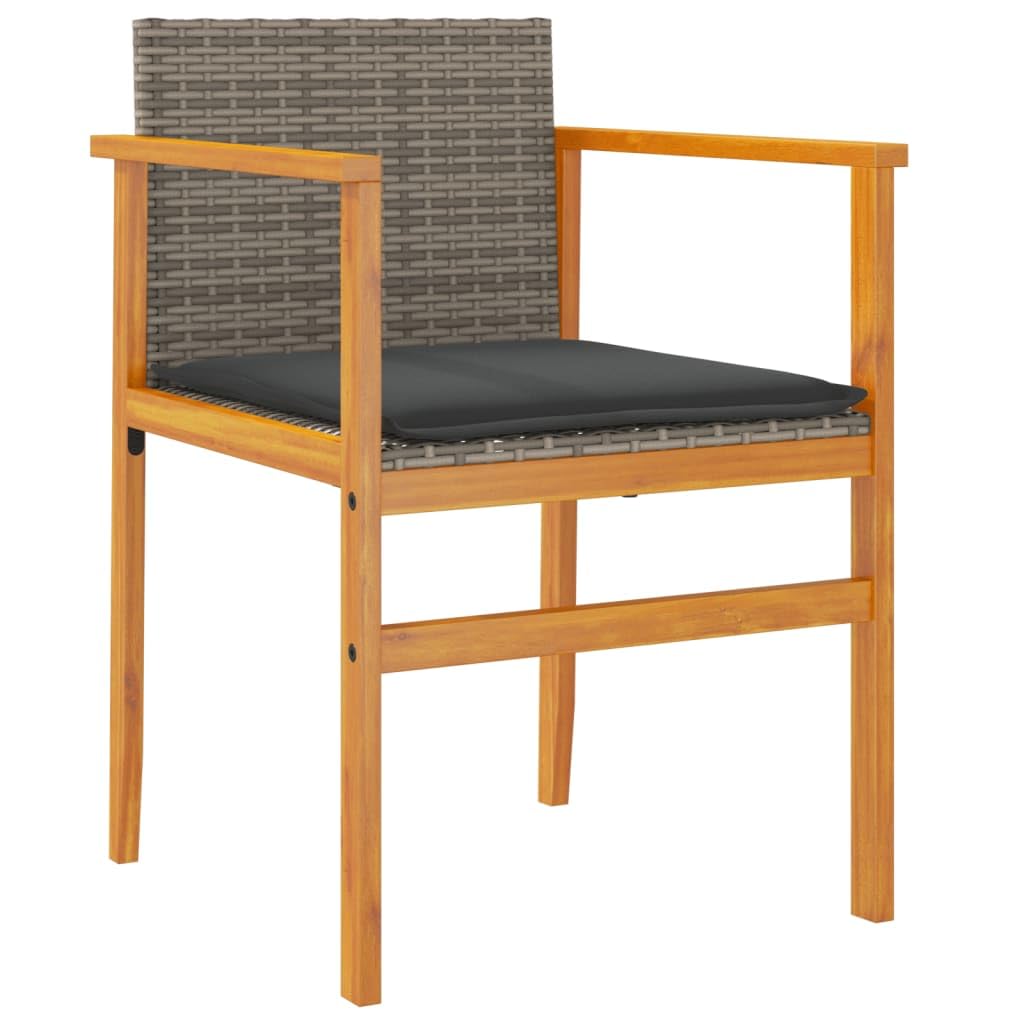 vidaXL Patio Chairs 2 Pcs with Cushions Gray Poly Rattan/Wood, 21.7"x21.7"x30.7", Max Load 242.5 lb