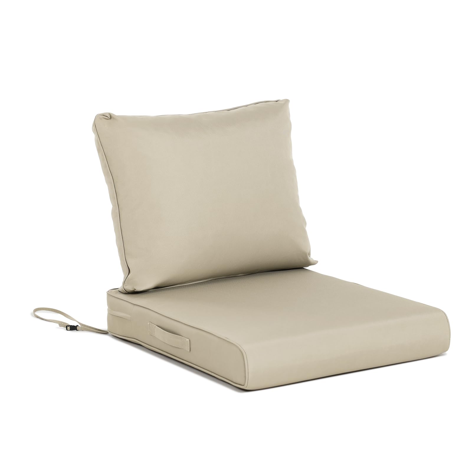 Bps 25X25 Inch Outdoor Deep Seat Cushions Set- Water Resistant With Adjustable Straps & Handles For Patio, Deck, Or Garden, Khak