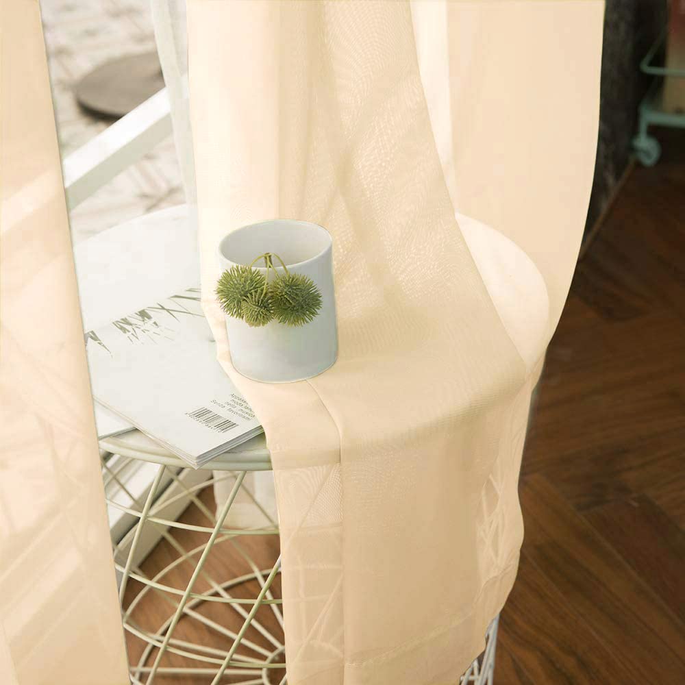 Miulee 2 Panels Solid Color Sheer Curtains 84 Inch Length Elegant Grommet Window Voile Panels/Drapes/Treatment For Bedroom Living Room (54X84 Inch), Cream Beige