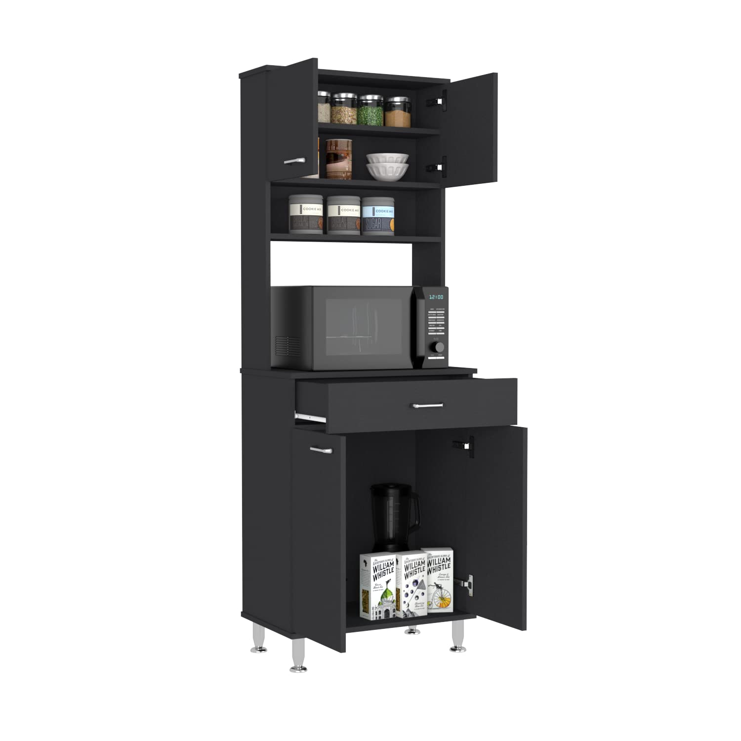 Pantry Piacenza,Two Double Door Cabinet - Black