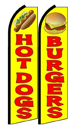 Hotdog & Burger Swooper Flags 2-Pack | Heavy Duty Hotdog Flag + Burger Flag For Business Advertising| Weatherproof Polyester Hot