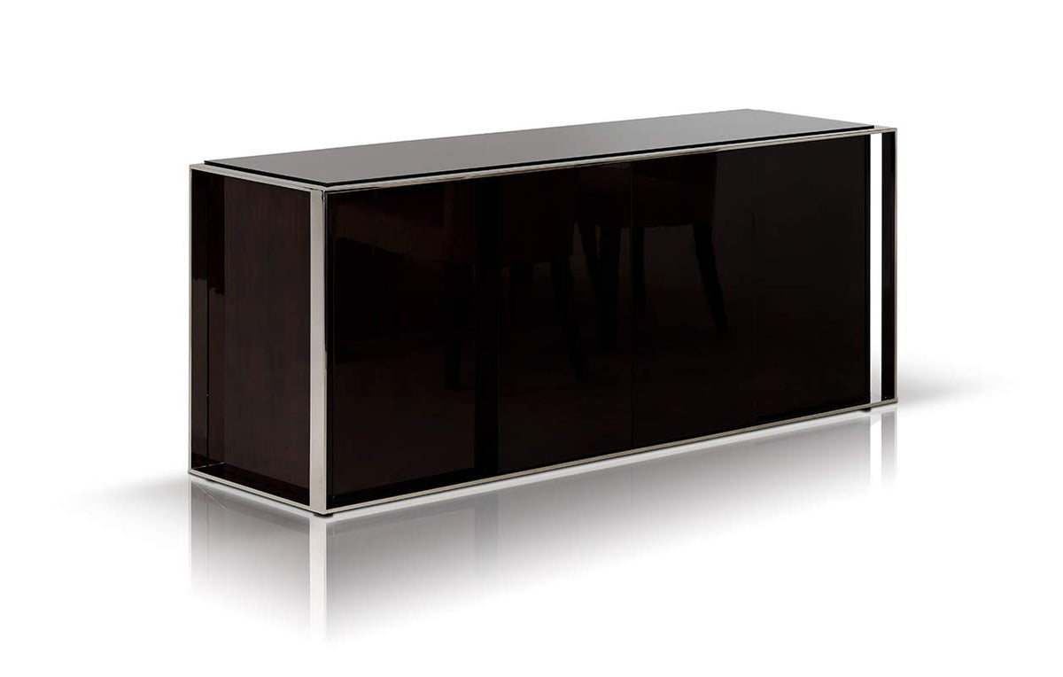 HomeRoots Steel, MDF, Glass 31' Ebony Lacquer MDF, Glass, and Steel Buffet