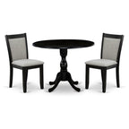 East West Furniture DMMZ3-AB6-06 3 Piece Modern Dining Table Set Contains a Round Wooden Table with Dropleaf and 2 Shitake Linen Fabric Parsons Dining Chairs, 42x42 Inch, Wirebrushed Black