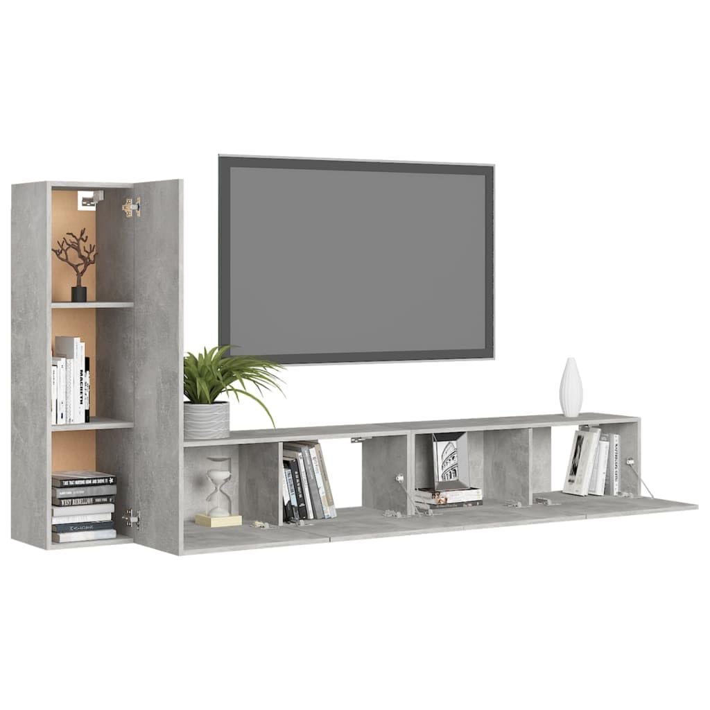 vidaXL TV Cabinet Set 3 Piece Living Room Bedroom Furniture HiFi Stereo Cabinet TV Stand Media Unit Entertainment Center Engineered Wood Concrete Gray