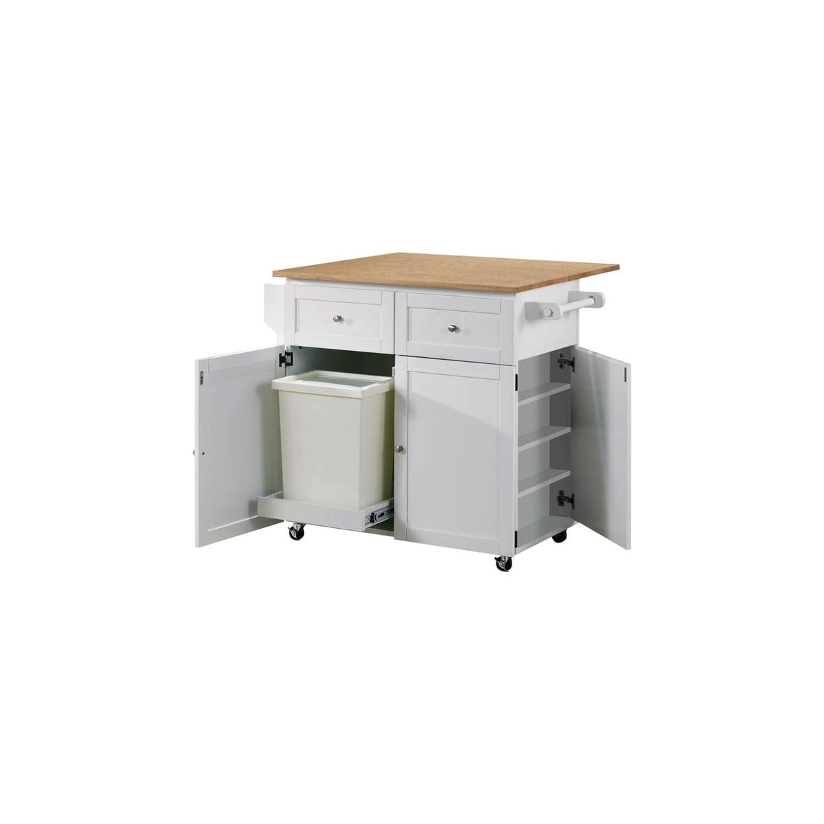 Coaster Furniture Kitchen Cart with Leaf Trash Compartment and Spice Rack Natural Brown and White 900558