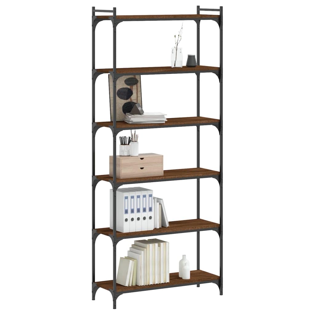 vidaXL 6-Tier Bookcase - Industrial Style Bookshelf in Brown Oak - Engineered Wood