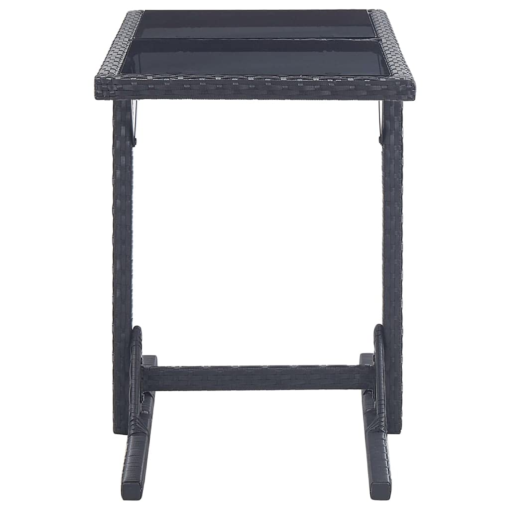 vidaXL- Black Patio Table - Poly Rattan - Glass Top - Weather Resistant - Easy Assembly - 43.3"x20.9"x28.3"