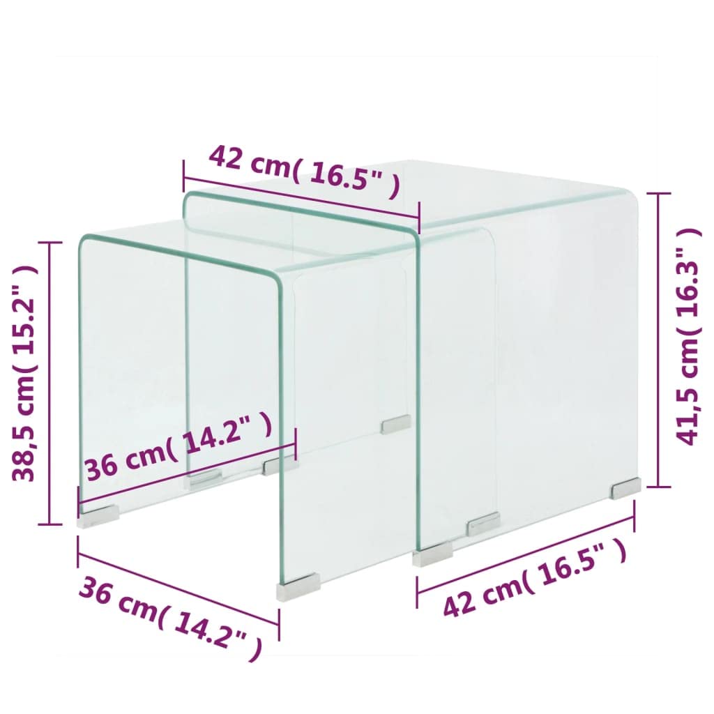 vidaXL Nesting Coffee Table Set of 2, Tempered Safety Glass, Clear Finish, Compact Design, Versatile Usage for Living Room & Bedroom, Modern Scandinavian Style, Easy Storage