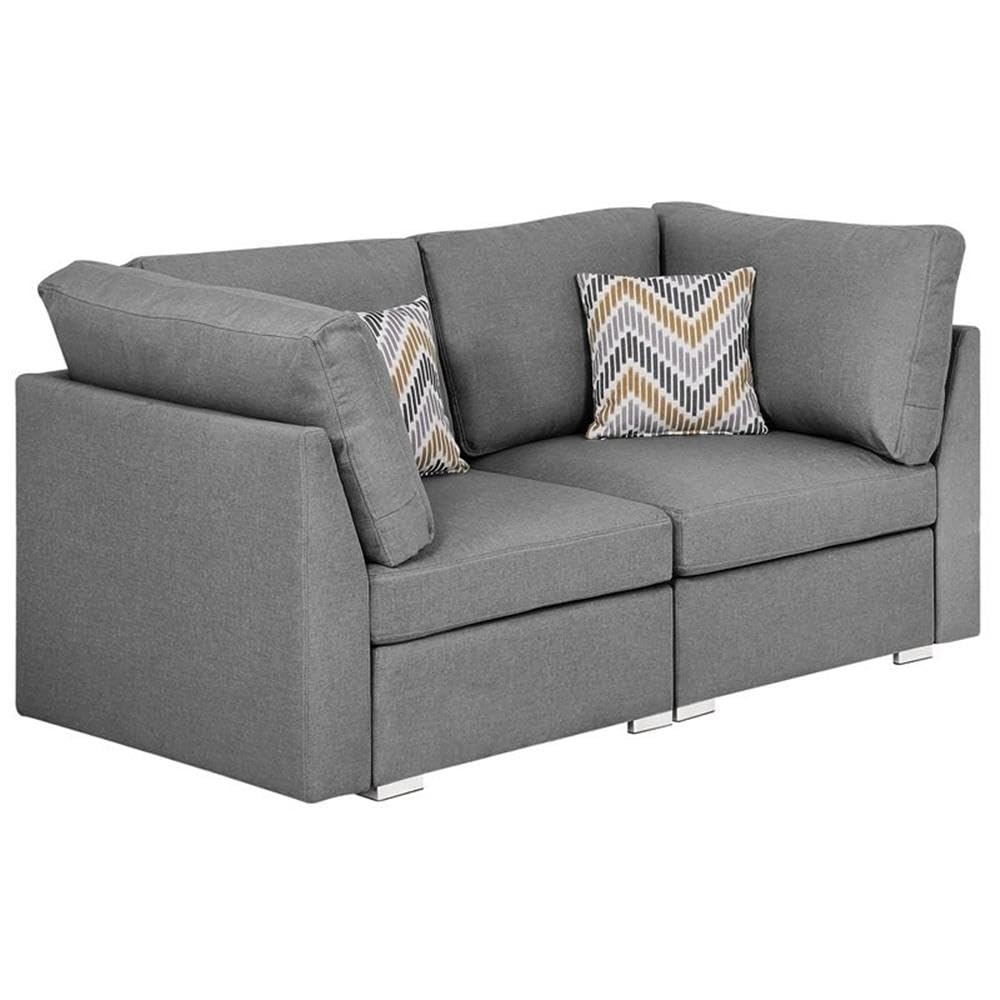 Lilola Home Amira Gray Fabric Loveseat Couch With Pillows