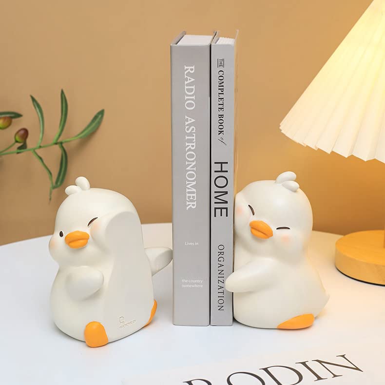 Jarpsiry Cute Hug Ducks Decorative Bookends, Unique Book Ends To Hold Books Creative Resin Book Holder Stopper For Home Office D