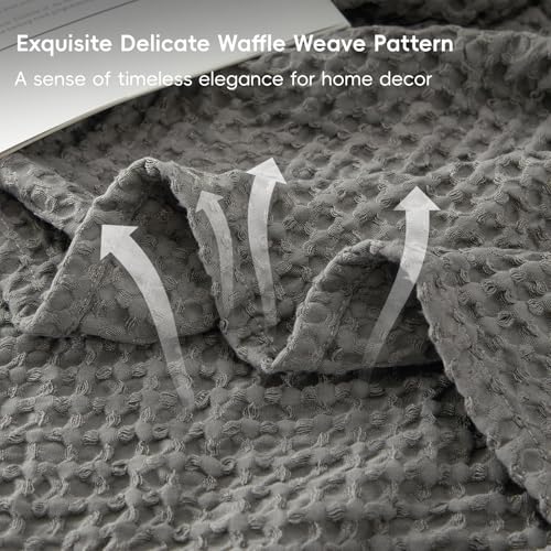 Phf Ultra Soft Waffle Weave Throw Blanket 50'X 60'- Washed Lightweight Breathable Cozy Woven Blanket For Bed - Aesthetic Decor For Couch Bedding Sofa Home Car - Grey