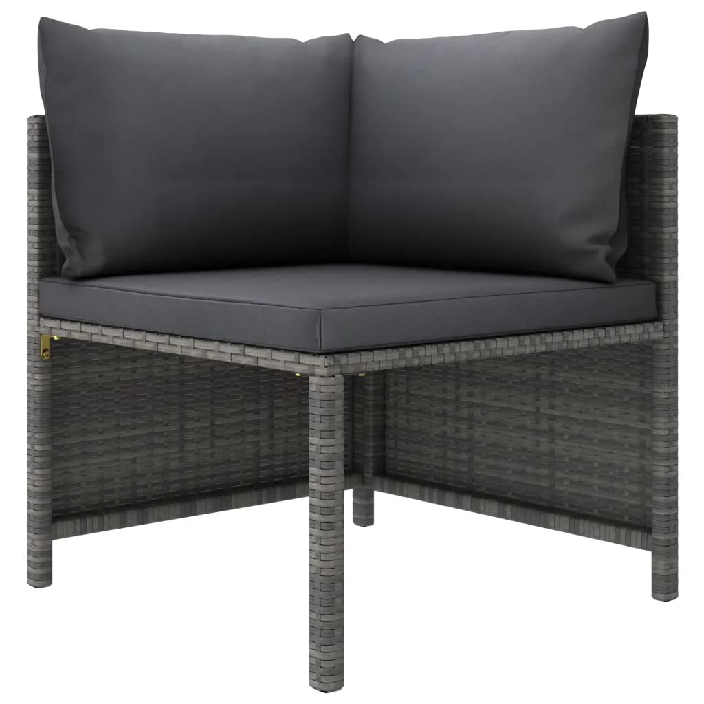 vidaXL 3-Seater Patio Sofa with Cushions Gray Poly Rattan