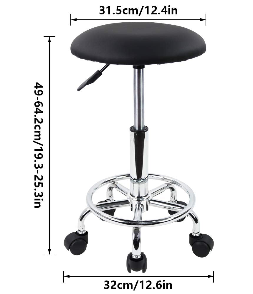 Kktoner Swivel Rolling Stool With Footrest Height Adjustable Pu Leather Salon Vanity Spa Massage Office Stool Chair Small (Black)