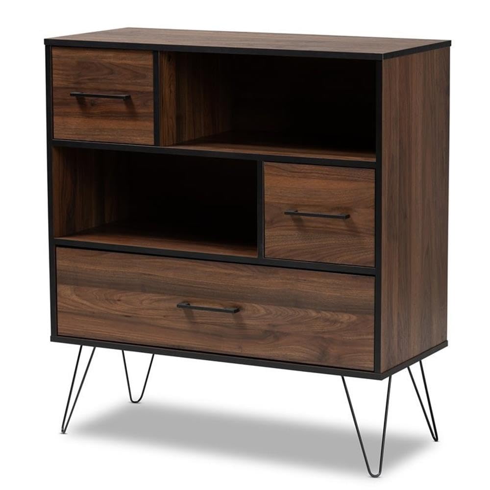 Baxton Studio Charis Two-Tone Walnut and Black Finished Wood 1-Drawer Bookcase