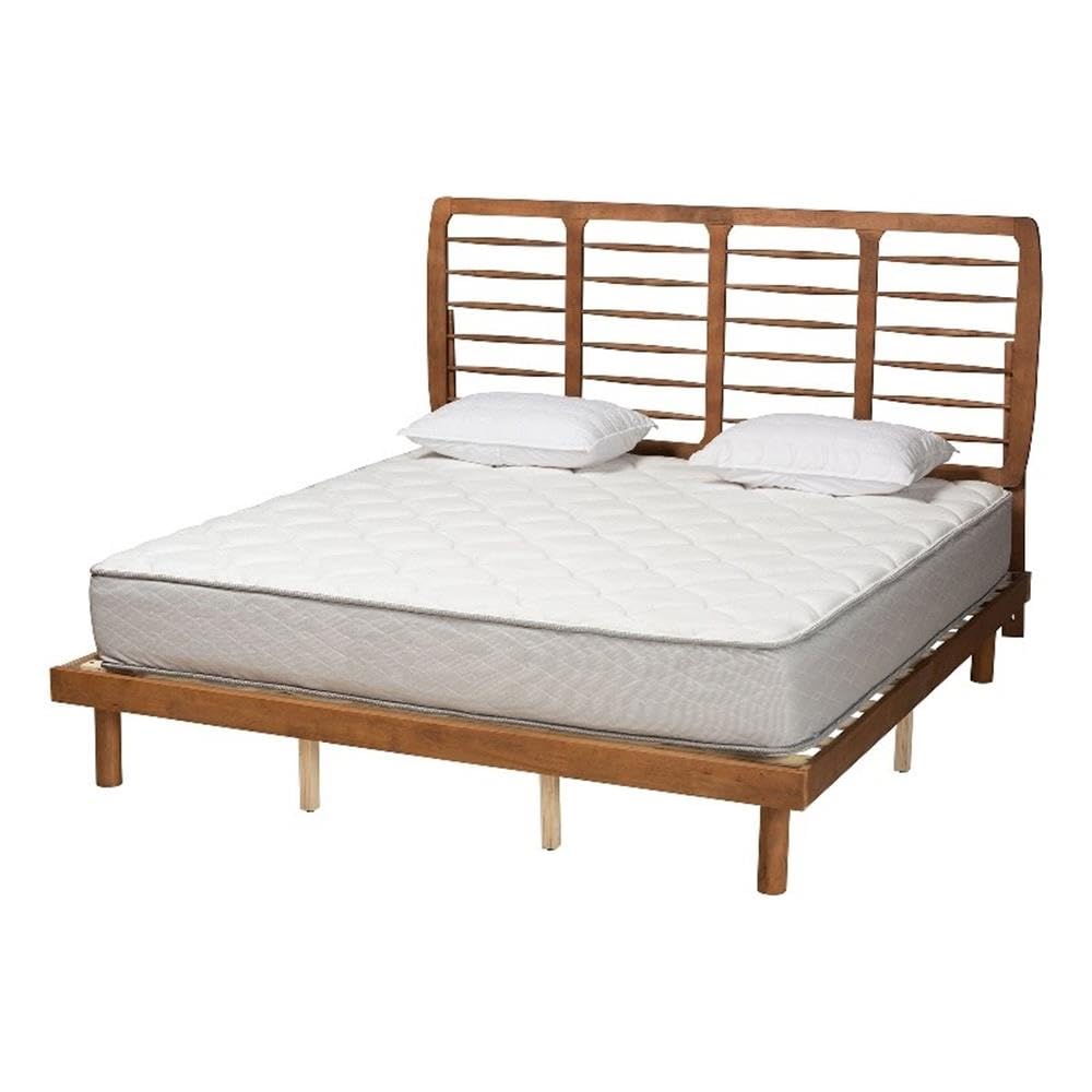 Baxton Studio Petra Mid-Century Modern Ash Walnut Finished Wood King Size Platform Bed