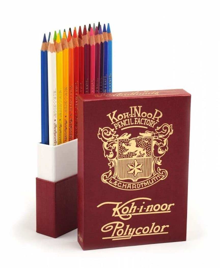 Koh-I-Noor Polycolor Drawing Pencil Set, 24 Assorted Colored Pencils In A Retro Case, 1 Set Each (3824024020Tk),Multicolor,14 X