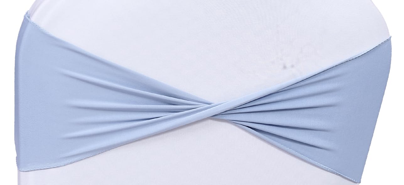 Mds Pack Of 10 Spandex Chair Sashes Bow Sash Elastic Chair Bands Ties Without Buckle For Wedding And Events Decoration Spandex Slider Sashes Bow - Baby Blue