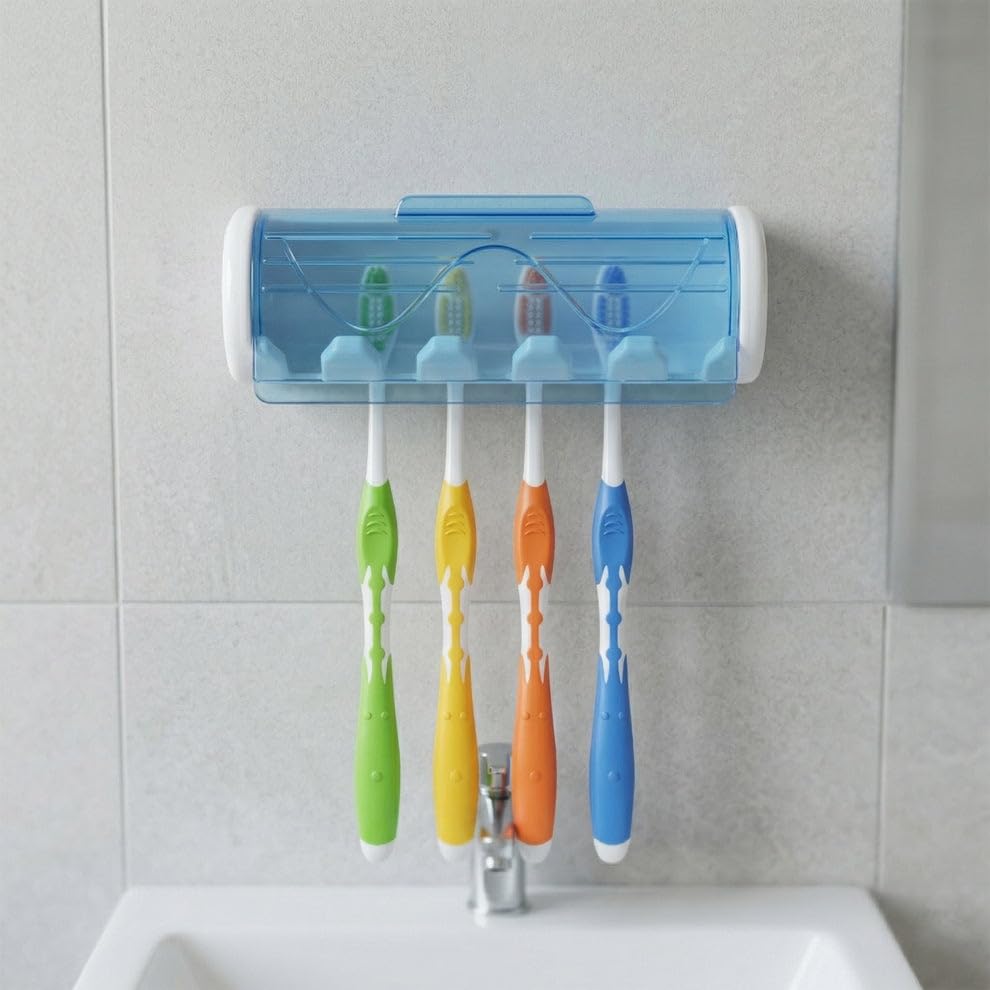 Oblivion Tooth Brush Holder 1 Pc  Wall Mounted Holder with Protective Cover, Dustproof Bathroom Organizer Stand, Self Adhesive 