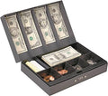 Rocky Mountain Goods Cash Box With Money Tray Combination Lock - 4 Spring Loaded Bill Clips - Six Compartment Tray For Change -