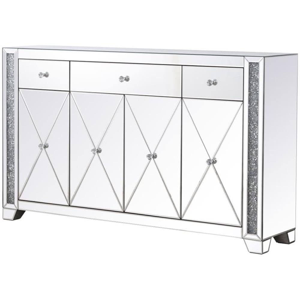 Elegant Decor Modern 4 Door 60' Silver Crystal Mirrored Sideboard