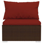 vidaXL Brown Patio Furniture - Red Cushion - 2 Seats - Middle Sofa