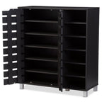 Baxton Studio Shirley Modern & Contemporary Wood 2-Door Shoe Cabinet with Open Shelves, Dark Brown