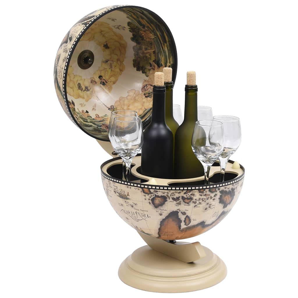 vidaXL Tabletop Globe Bar Wine Stand Eucalyptus Wood White