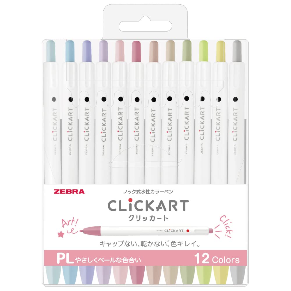 Zebra Wyss22-12Cpl Clickart Water-Based Pen, Pl12 Color Set