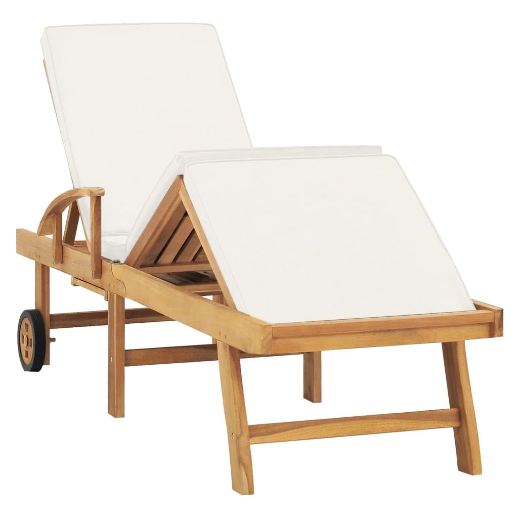 vidaXL Adjustable Solid Teak Wood Sun Lounger - Thumbnail 4
