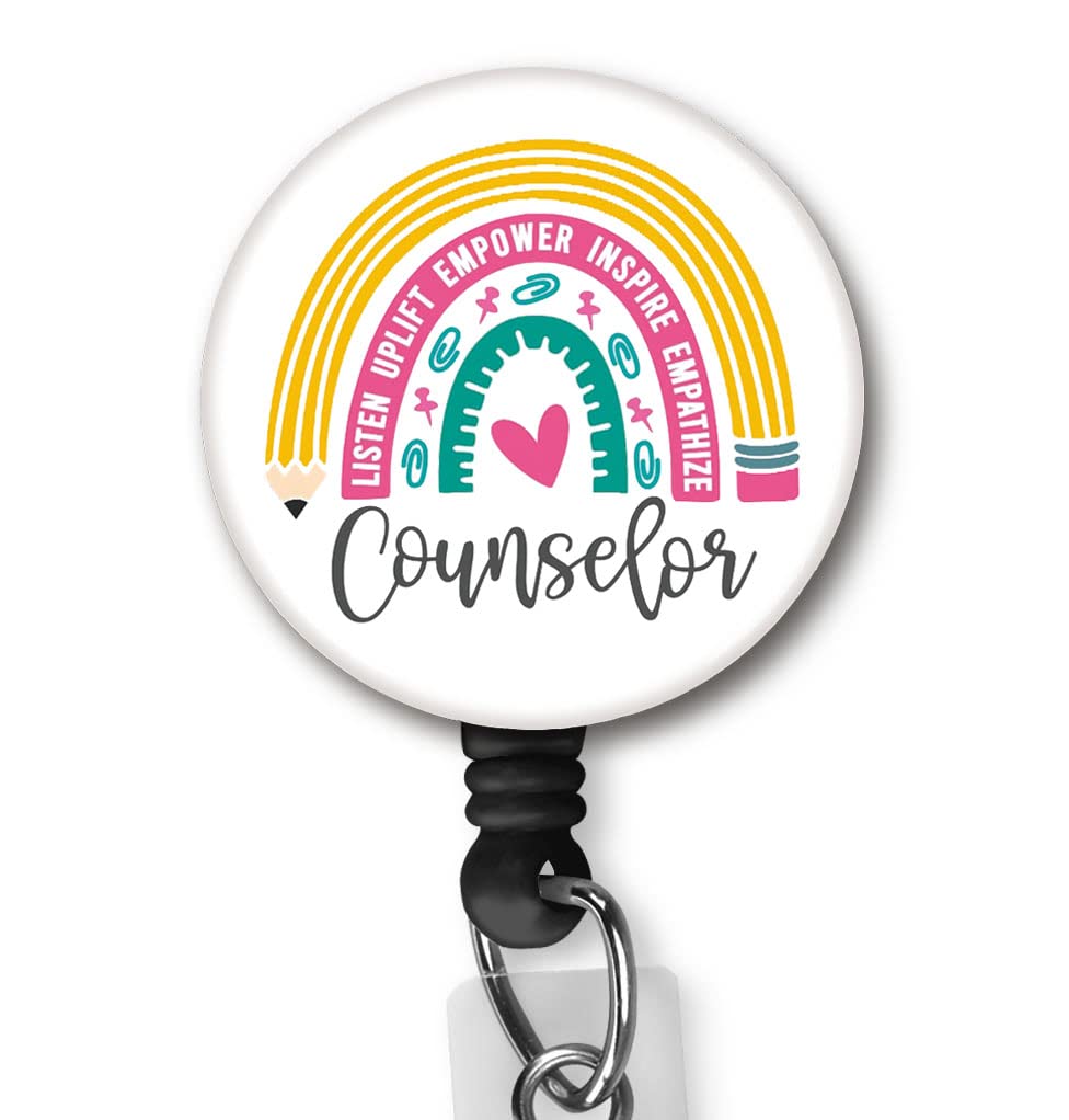 Yzkkbi Counselor Rainbow Retractable Badge Reel Id Card Badge Holder With Alligator Clip Name Badge Holder Office Employee Name