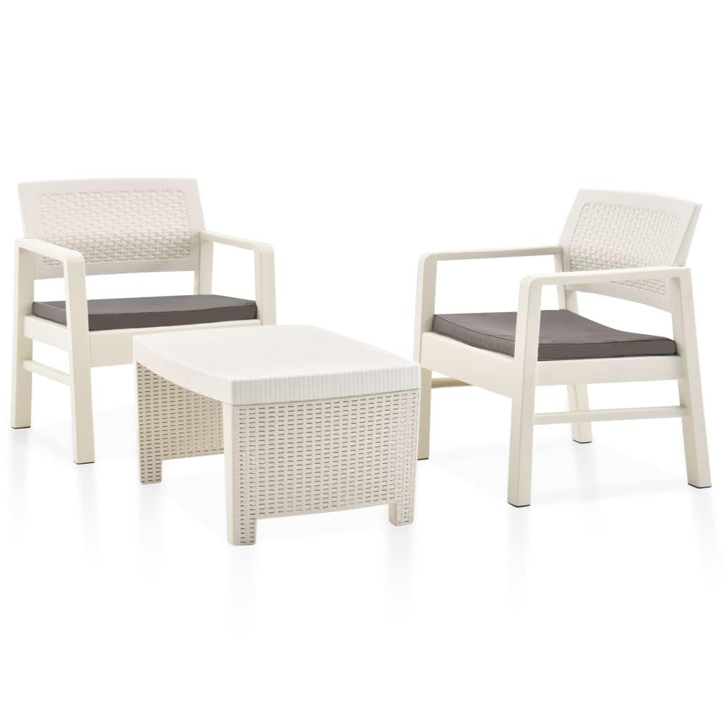 vidaXL Patio Furniture Set 3 Piece, Outdoor Furniture Set, Cushioned Patio Chair, Outdoor Table and Chair for Porch Balcony Lawn, White