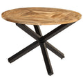 vidaXL Dining Table Ø43.3"x29.5" with Solid Rough Mango Wood Top and Industrial Metal Legs, Rustic Brown - Farmhouse Style for Dining Room/Kitchen Use
