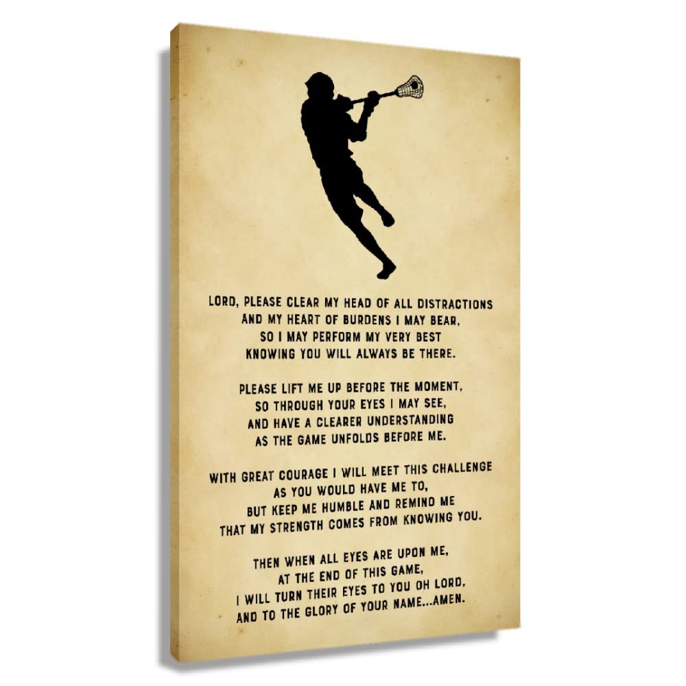 Lords Prayer Wall Art Lacrosse Poster Framed Sports Quotes Wall Decor Vintage Canvas Art Painting Lord Prayer Picture for boy ro