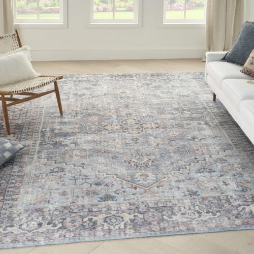 HomeRoots 522535 8 x 10 ft. Gray Floral Power Loom Distressed Rectangle Traditional Area Rug