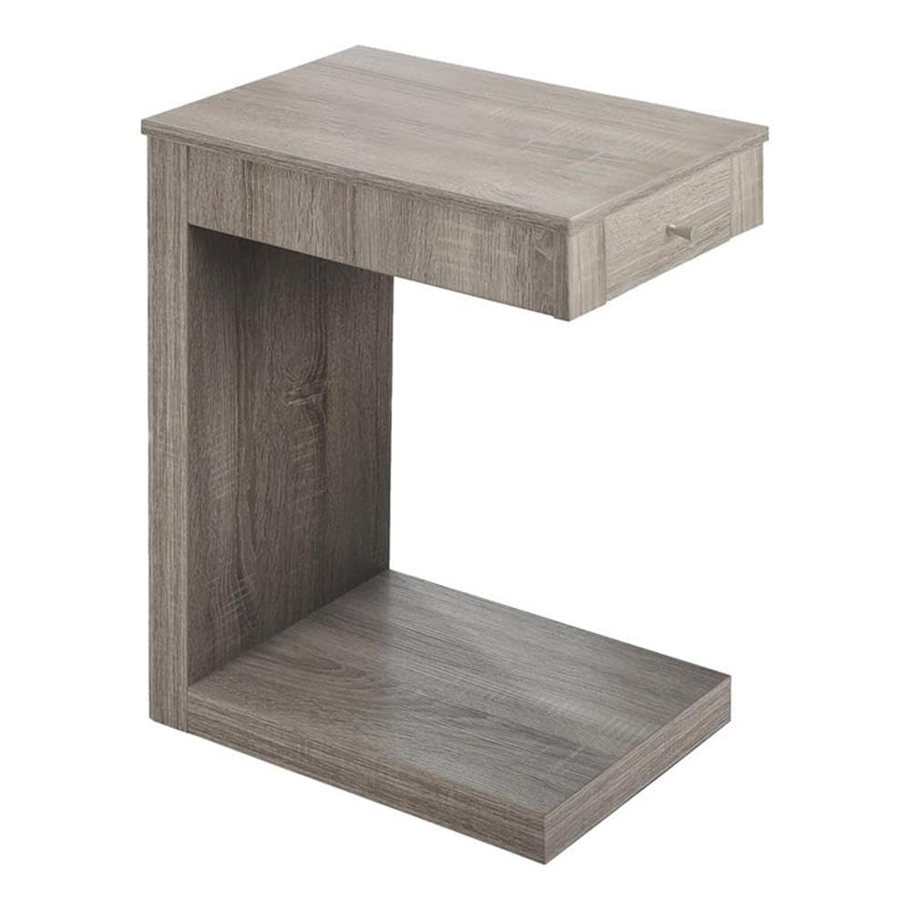 Monarch Specialties 3191, C-shaped, End, Side, Snack, Storage, Living Room, Bedroom, Laminate, Brown, Contemporary, Modern Accent Table-Dark Taupe with A Drawer, 12' L x 18.25' W x 24' H