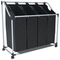 vidaXL Laundry Sorter with 4 Removable Bags, Durable Steel Frame, Convenient Handles and Castors, Easy Assembly, Efficient Organizer for Laundry Room or Closet, Black