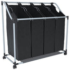 vidaXL Laundry Sorter with 4 Removable Bags, Durable Steel Frame, Convenient Handles and Castors, Easy Assembly, Efficient Organizer for Laundry Room or Closet, Black