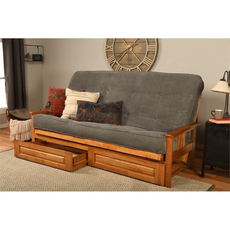 Kodiak Furniture Monterey Queen-Size Butternut Wood Storage Futon-Gray Mattress