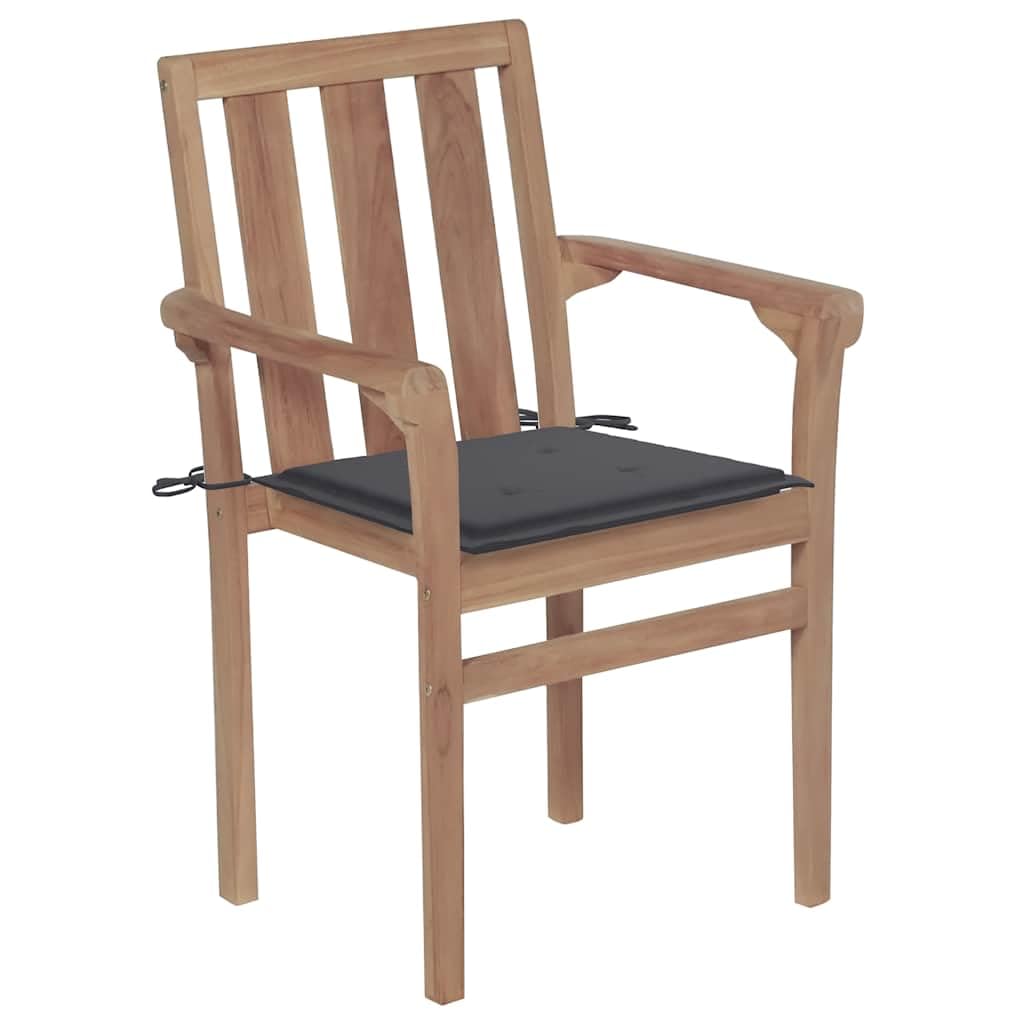 vidaXL Solid Teak Wood Patio Chairs with Cushions - Thumbnail 5