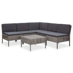 vidaXL - Durable 6 Piece Patio Lounge Set with Cushions, Weather Resistant Poly Rattan Construction, Comfortable Cushioning, Easy Maintenance, Modular Design for Customizable Layouts, Gray